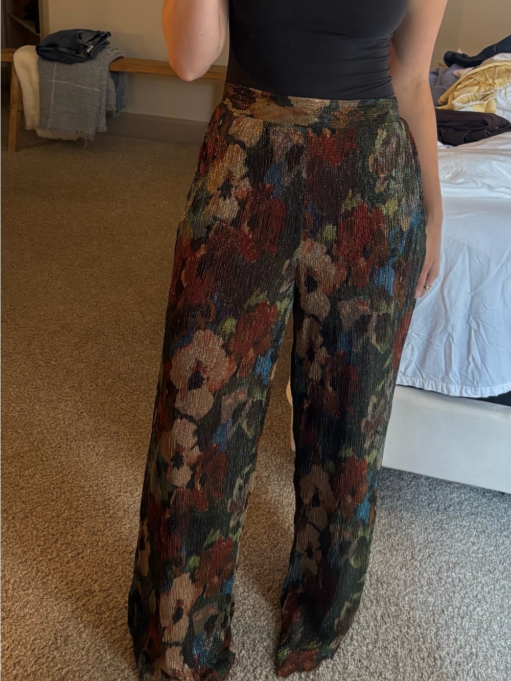 12th Tribe Black Multi Floral Wide-Leg Pants